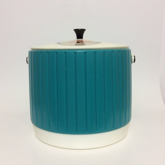 Vintage Thermos Plastic Ice Bucket Teal White Bar Restaurant Man Cave Decor - Picture 6 of 12